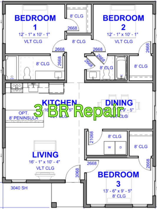 3 Bedroom Repair system, no tank